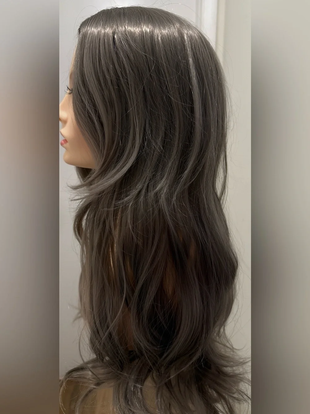 HAIR, 28” Wavy/Straight, Center Part, long Layers Dark Silver/Gray